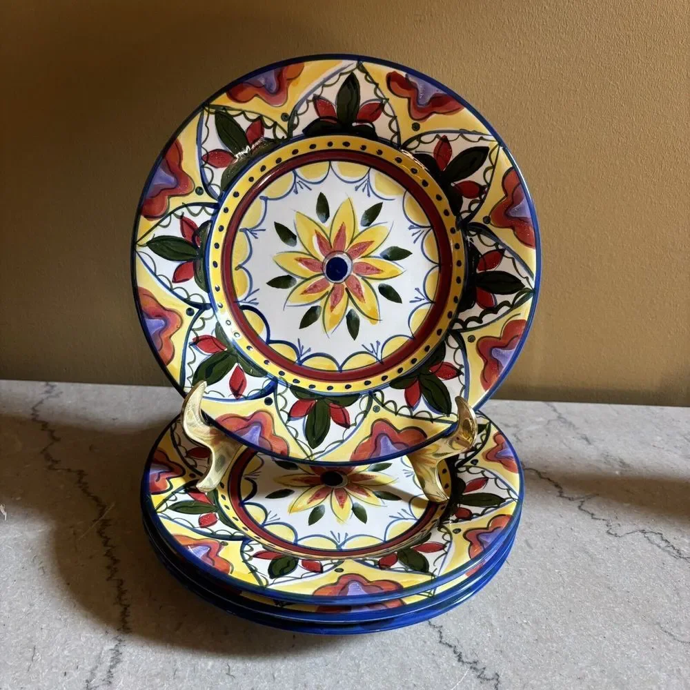 Tabletops Gallery Celena Set Of 4 Salad Plates Flower Yellow Red Green 8